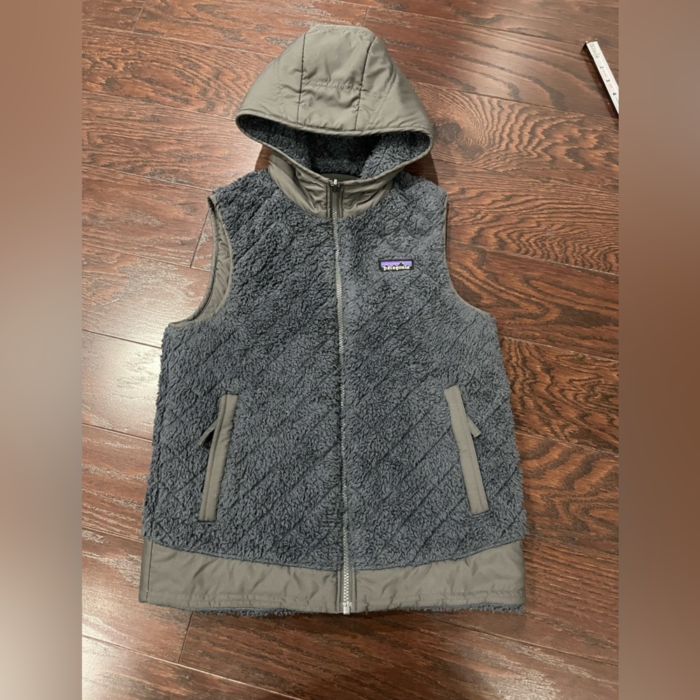 Patagonia Los Gatos Hooded Vest Women Size Small Reversible Gray Purple Zip